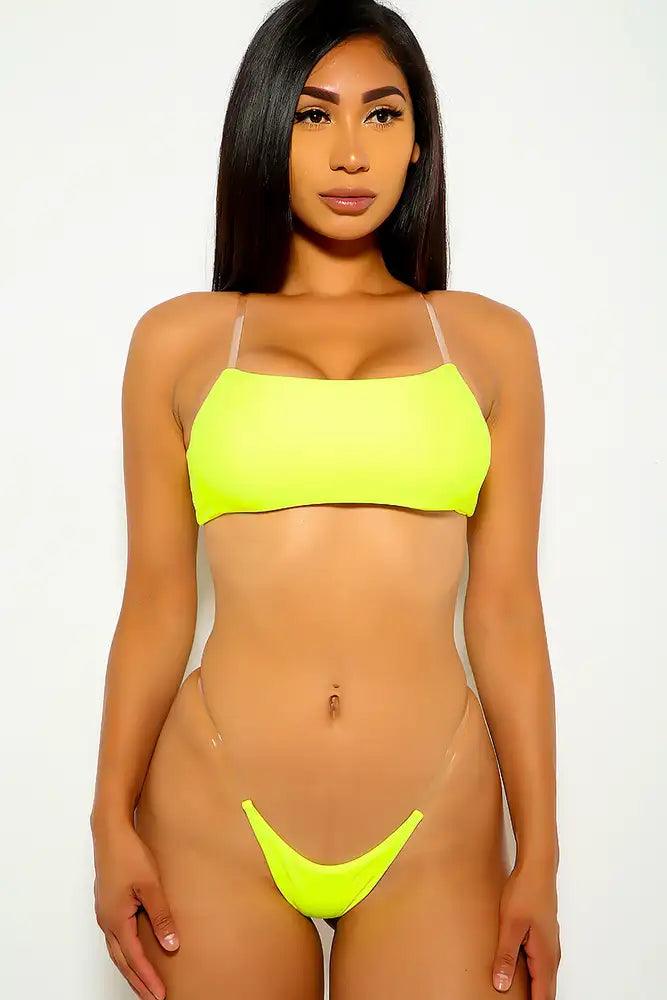 Neon Lime Clear Cheeky Two Piece Swimsuit