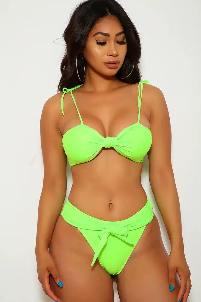 Neon Lime Tie Knot Two Piece Swimsuit