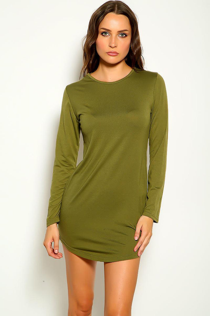Olive Long Sleeves Sexy Casual Dress