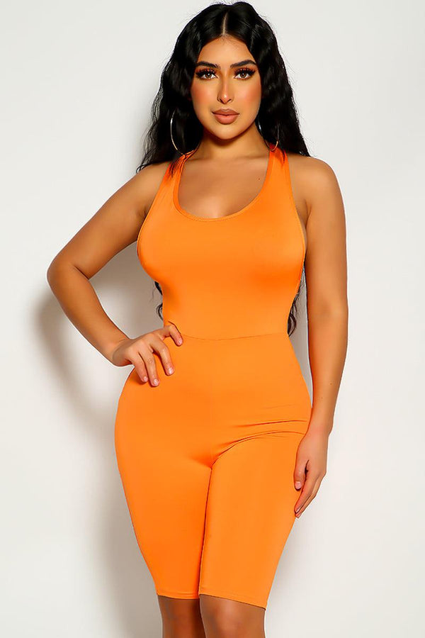 Orange Sleeveless Knee Length Romper
