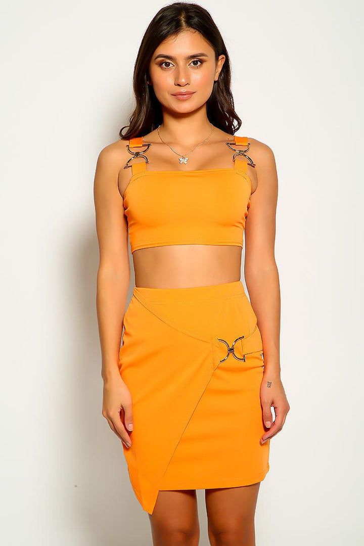 Orange Sleeveless Two Piece Sexy Party Dress