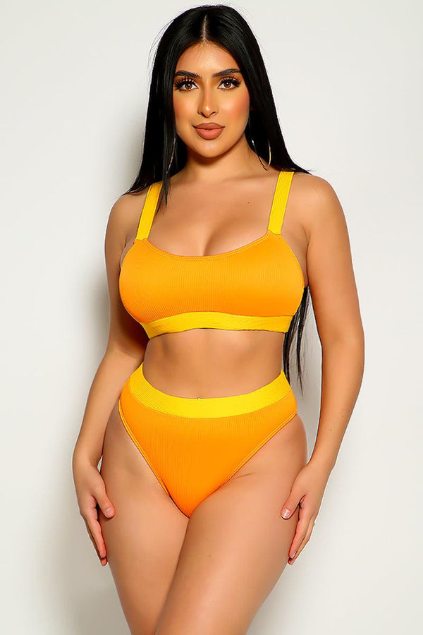 Orange Yellow Mid Rise Two Piece Swimsuit