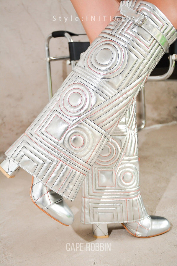 INITIAL - SILVER Thigh High Boots
