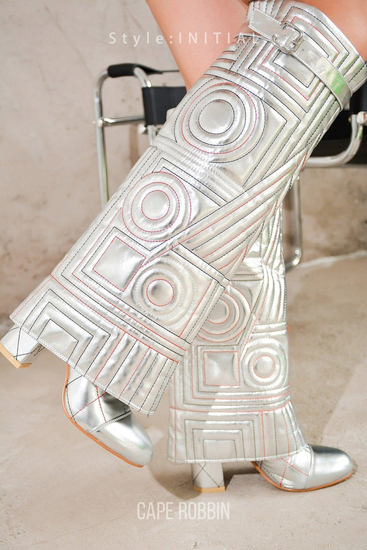 INITIAL - SILVER Thigh High Boots