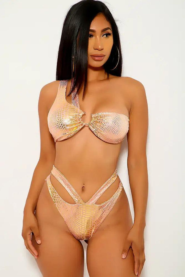 Peach Gold Metallic Two Piece Swimsuit