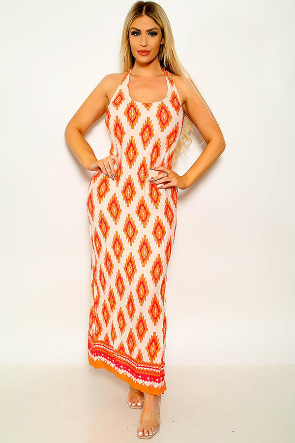Peach Salmon Sleeveless Side Slit Maxi Party Dress