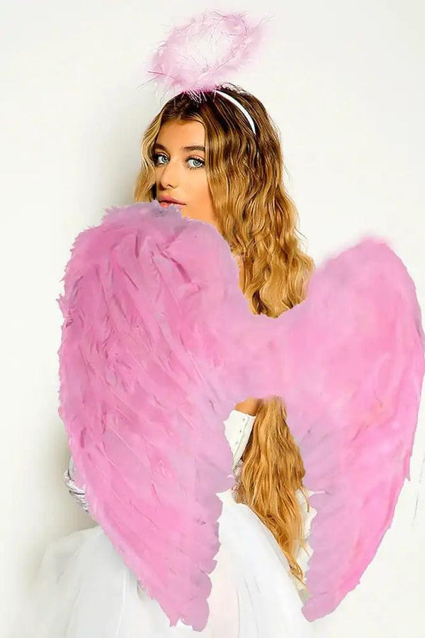 Pink Faux Feather Wings Costume Accessory