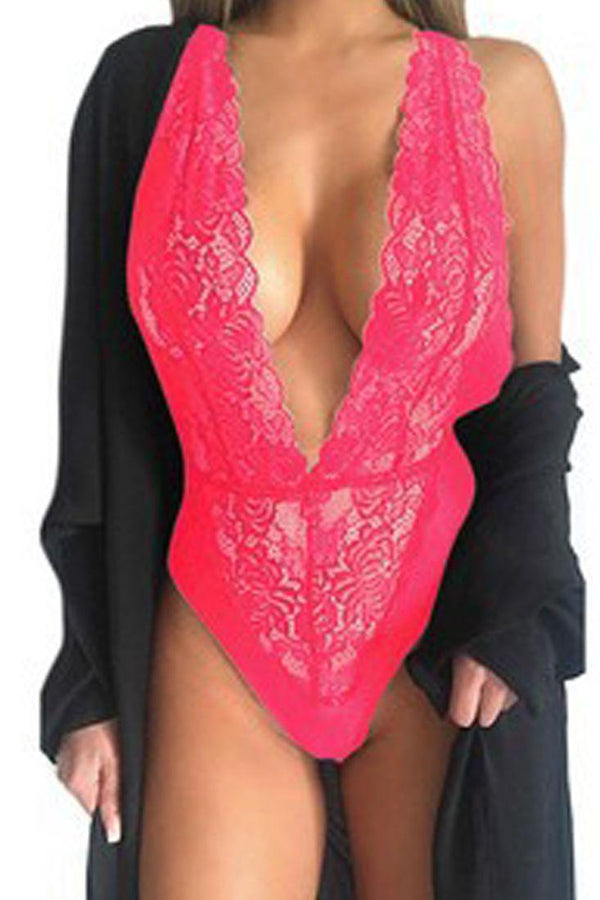 Pink Halter Plunging Neckline Sexy Teddy