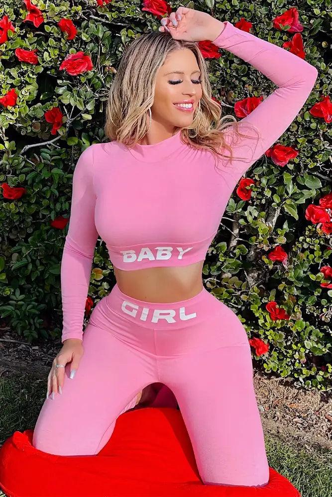 Pink Long Sleeve Baby Girl Sexy Two Piece Outfit