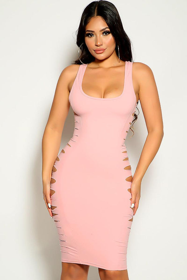 Pink Sleeveless Slit Cut Detail Party Dress