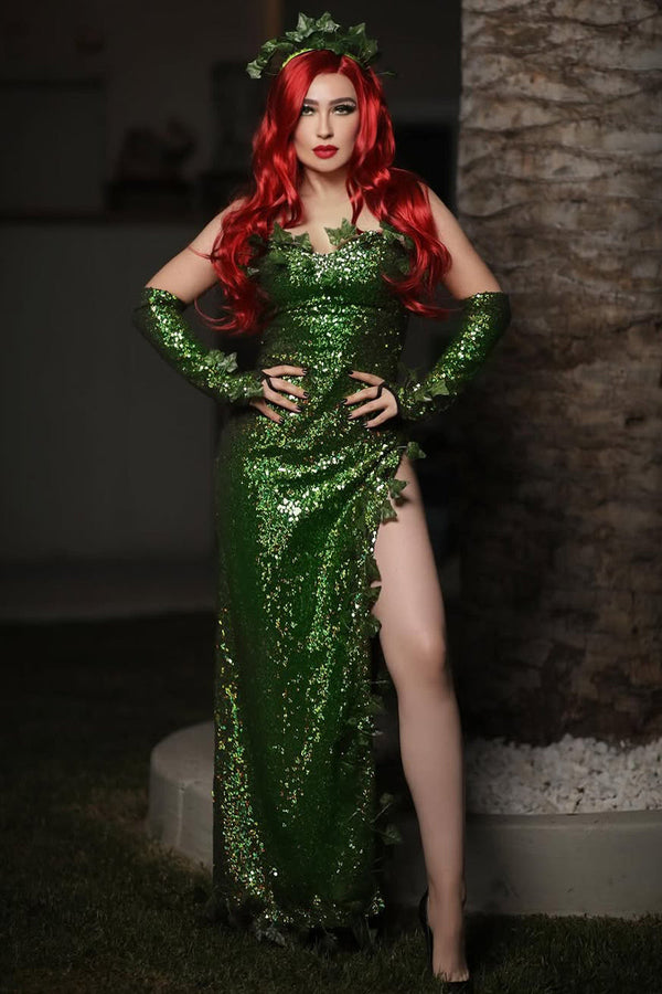 Green Sequin Maxi Dress Sexy Poison Ivy Costume