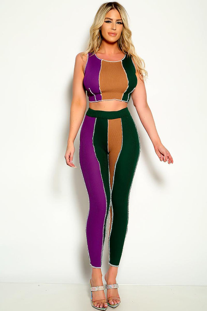 Purple Multi Striped Two Piece Outfit