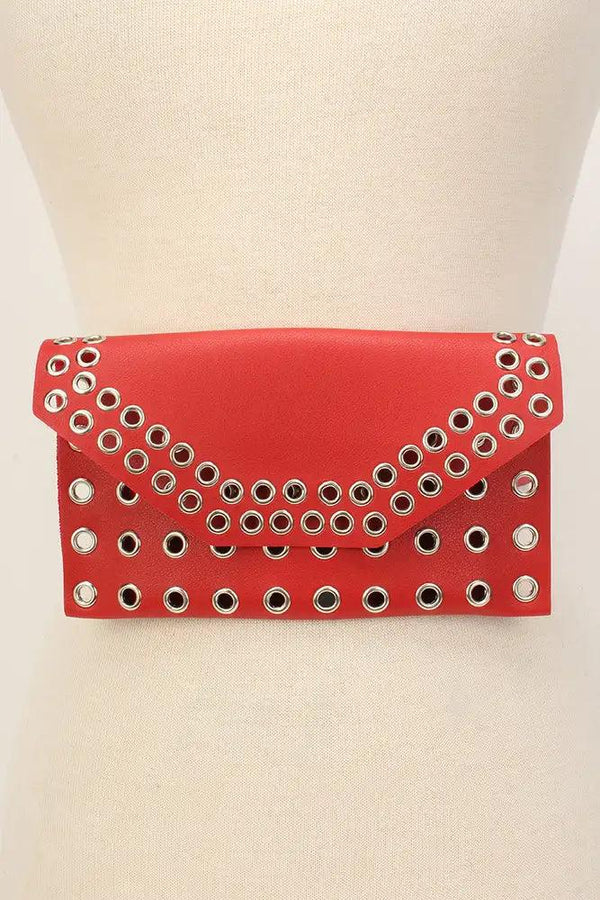 Red Cut Out Faux Leather Mini Fanny Pack
