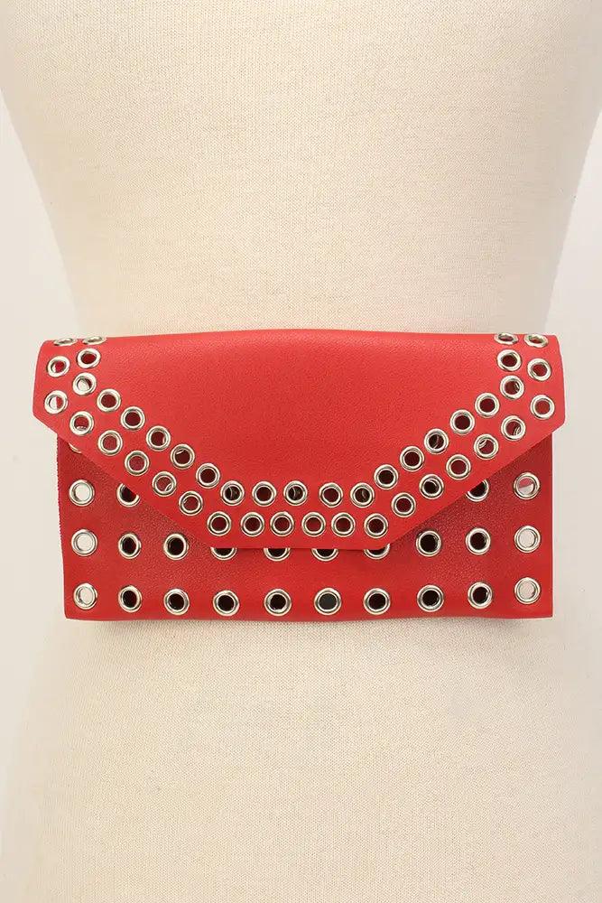 Red Cut Out Faux Leather Mini Fanny Pack