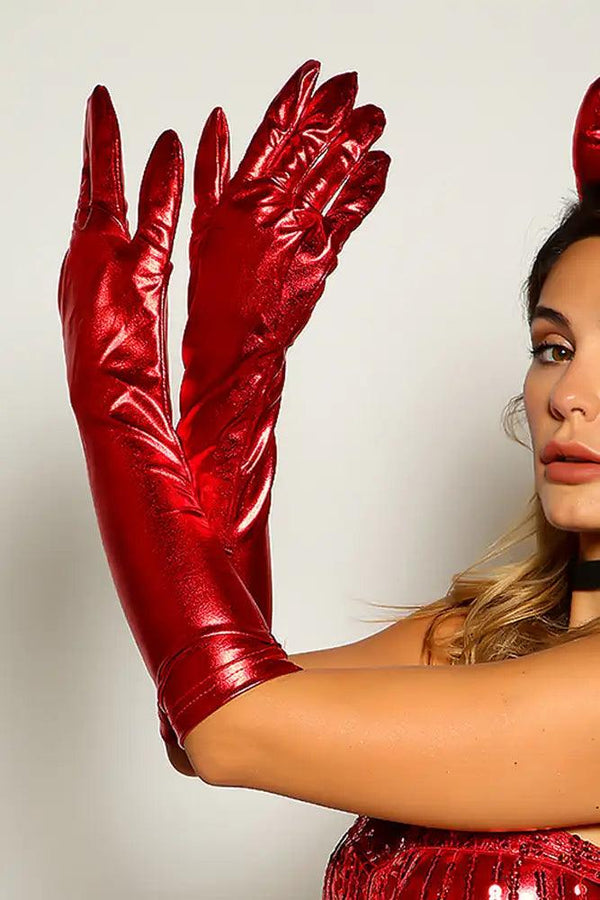 Red Metallic Quarter Sleeve Gloves