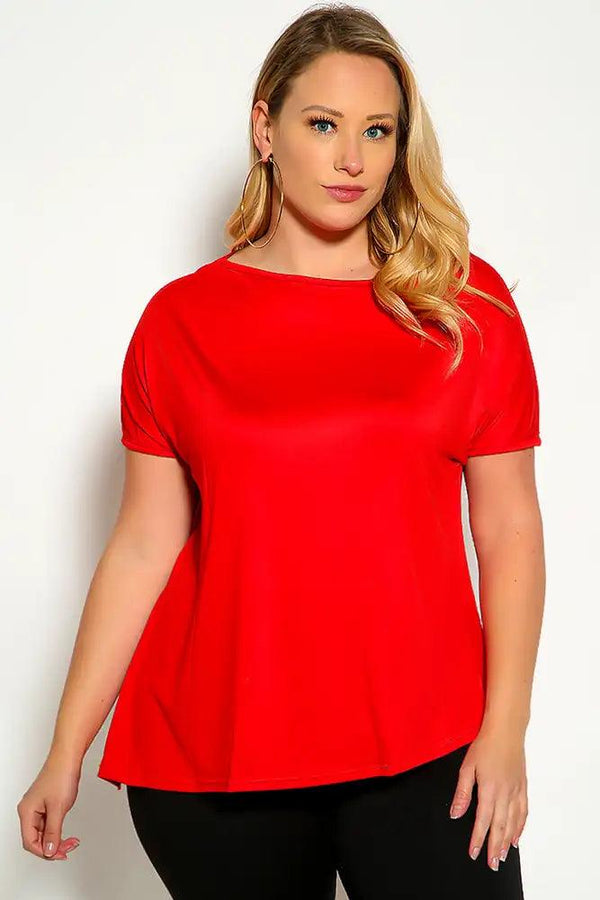 Red Short Sleeve Plus Size Top