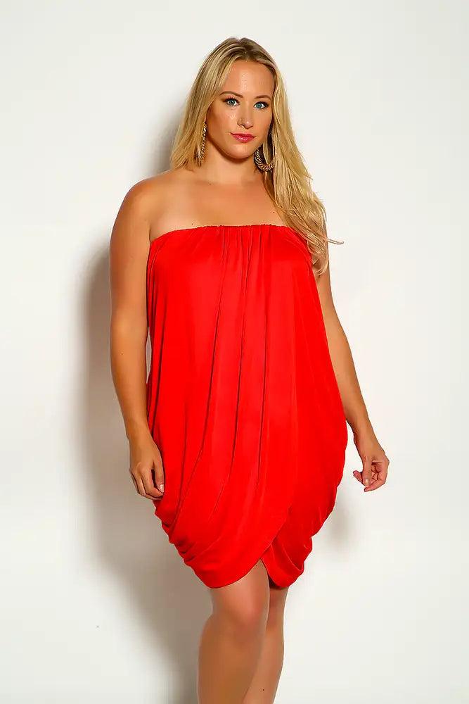 Red Strapless Side Slit Party Dress