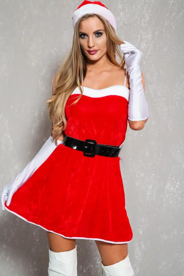 Red White Sexy Little Santa 3 Piece Costume