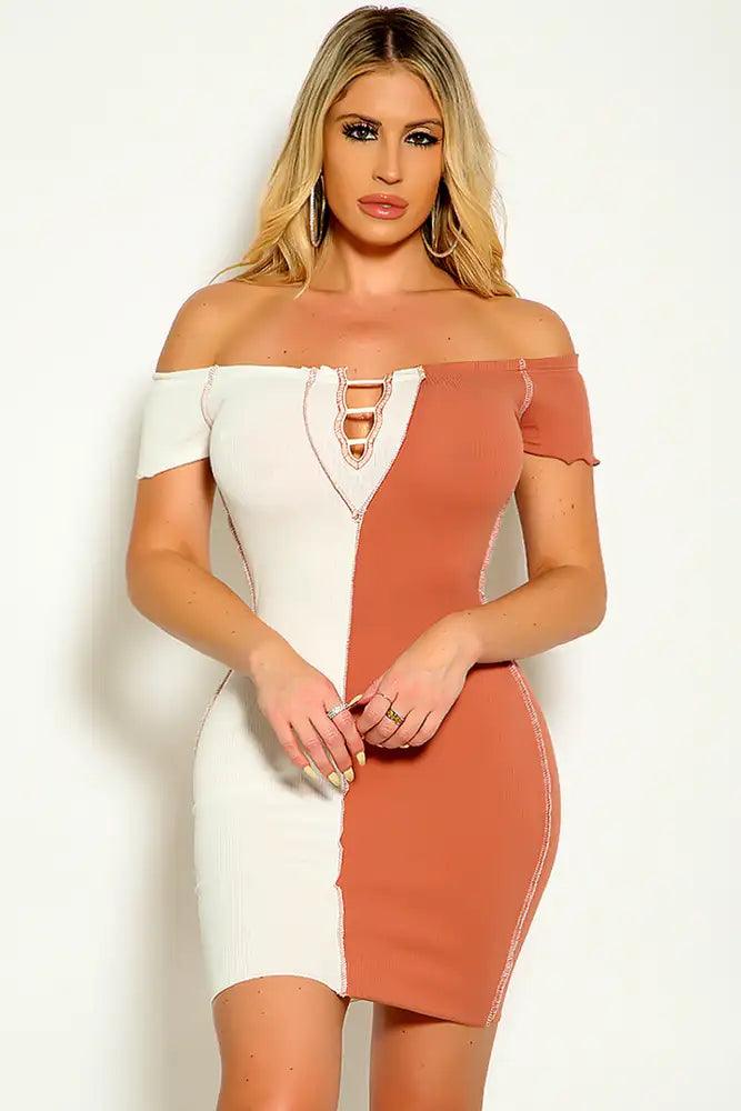 Rose Cream Colored Short Sleeve Stitched Detail dress