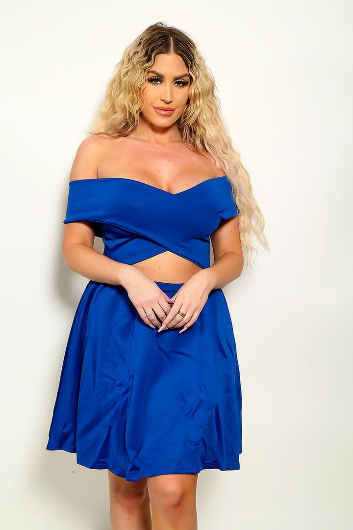 Royal Blue Flared Off Shoulder Sexy Party Dress