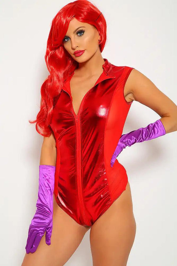 Sexy 2 Pc. Red Patent Jessica Bodysuit Costume