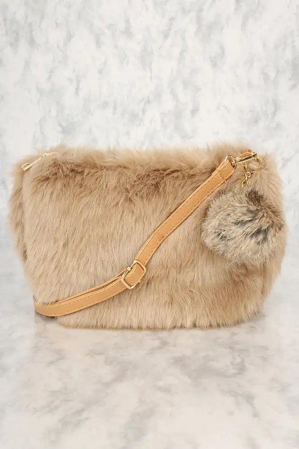 Sexy Beige Faux Fur Shoulder Handbag