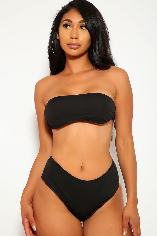 Sexy Black Bandeau High Waist Two Piece Swimsuit