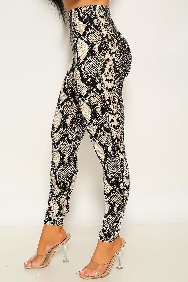 Sexy Black Beige Snake Print Leggings
