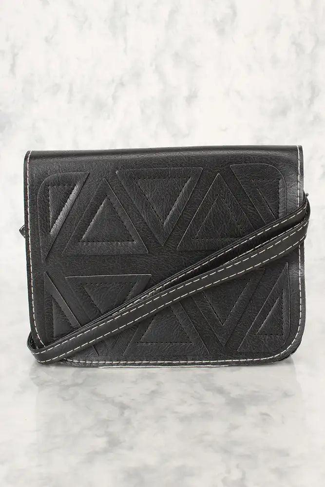 Sexy Black Geometric Faux Leather Mini Shoulder Handbag