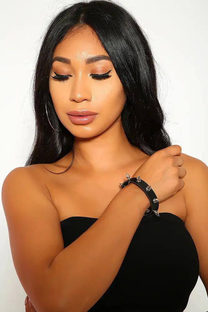 Sexy Black Studded Faux Leather Bracelet Costume Accessory