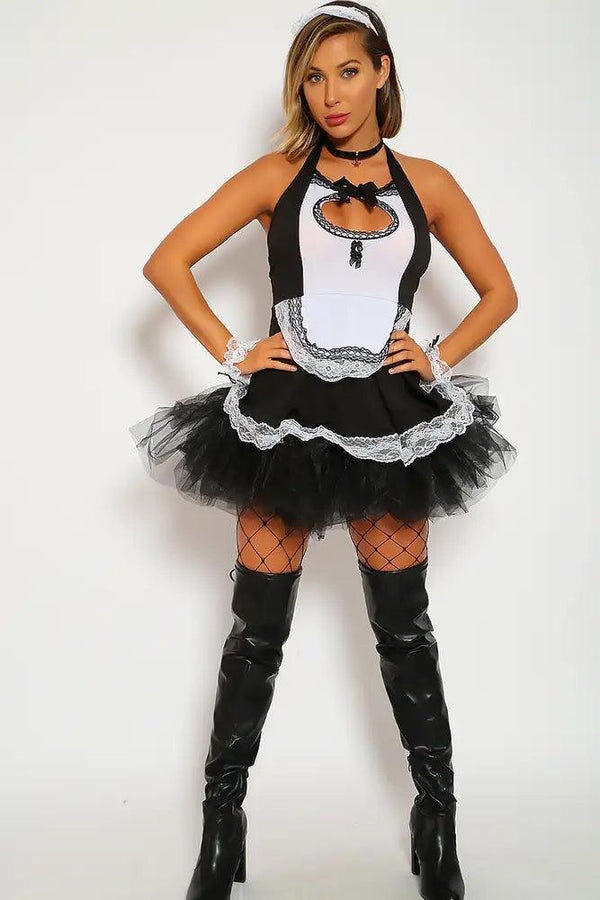Sexy Black White Maid Costume Four Piece