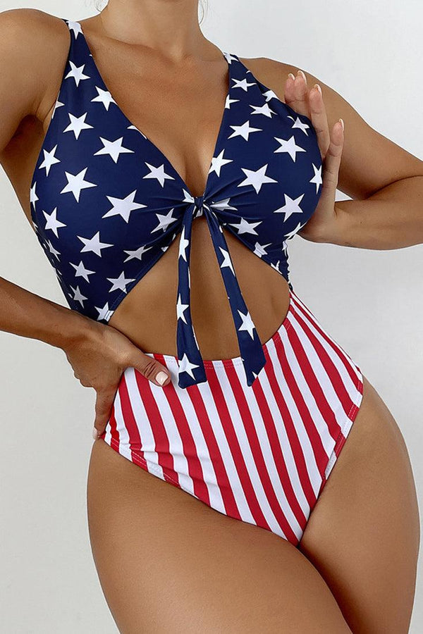Sexy Blue Star Top Red White Stripe Bottom Patriotic Bikini