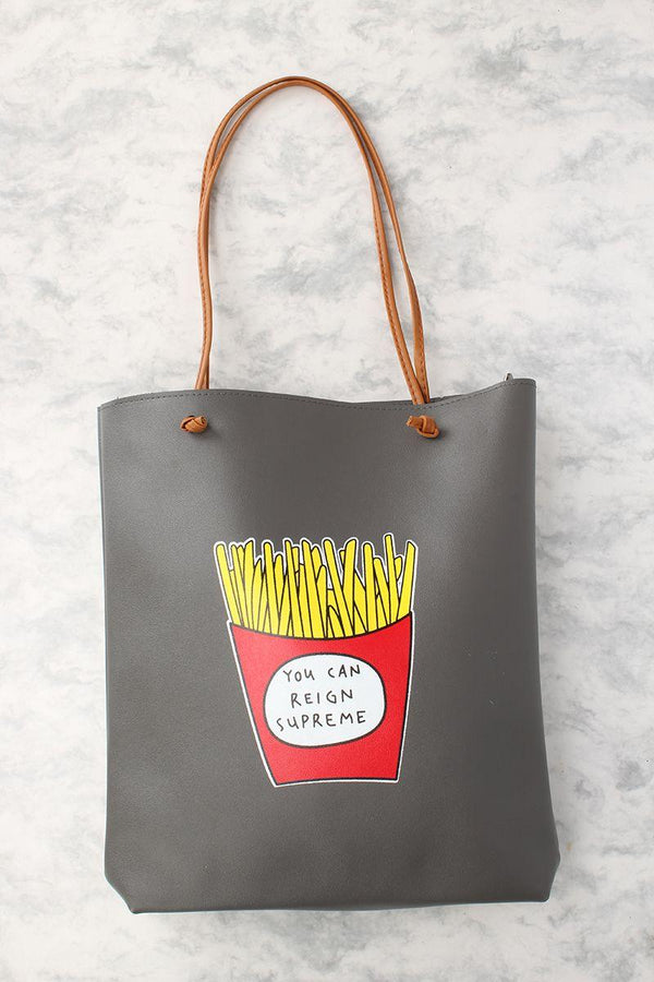 Sexy Charcoal Fries Print Casual 2Pc. Tote Handbag