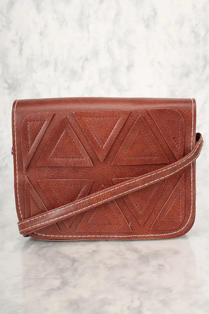 Sexy Cognac Geometric Faux Leather Mini Shoulder Handbag