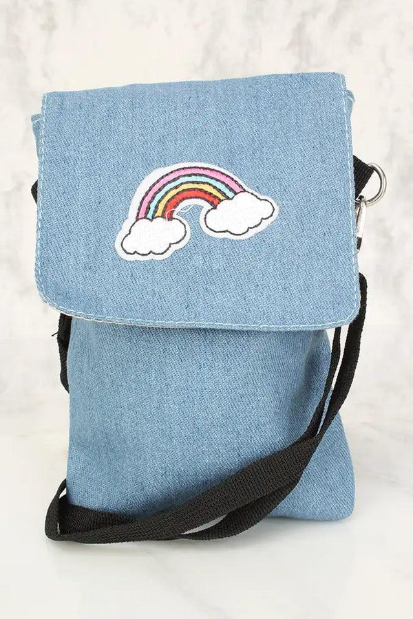 Sexy Denim Rainbow Patch Mini Satchel Handbag