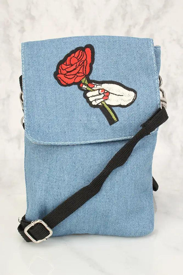 Sexy Denim Red Cactus Patch Mini Satchel Handbag