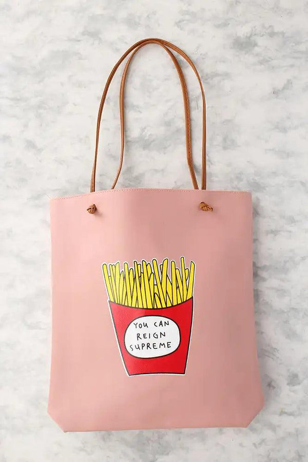 Sexy Dusty Pink Fries Print Casual 2Pc. Tote Handbag