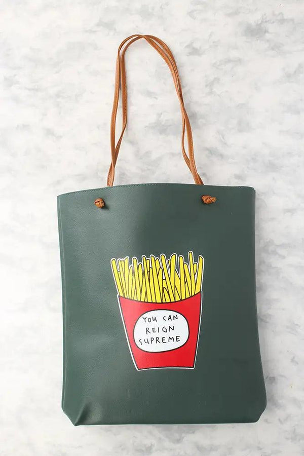 Sexy Hunter Green Fries Print Casual 2Pc. Tote Handbag