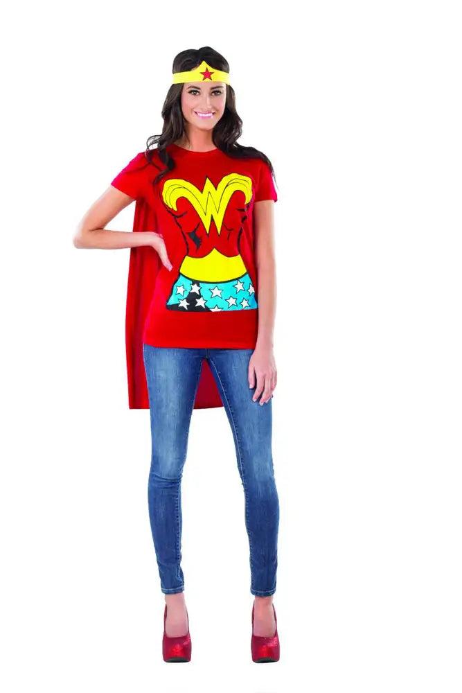 Sexy Red Yellow Adult Wonder Woman T-Shirt Costume