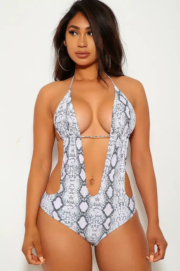 Sexy Snake Print Halter Monokini