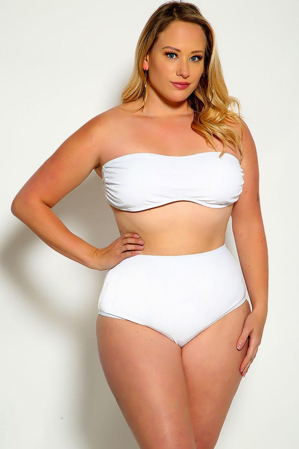 Sexy White Bandeau High Waist Plus Size Swimsuit