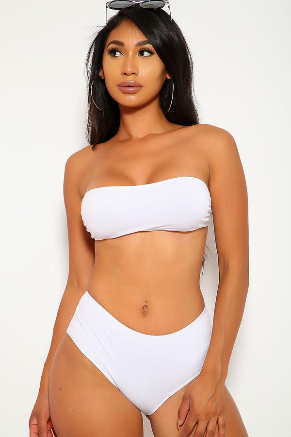 Sexy White Bandeau High Waist Two Piece Swimsuit