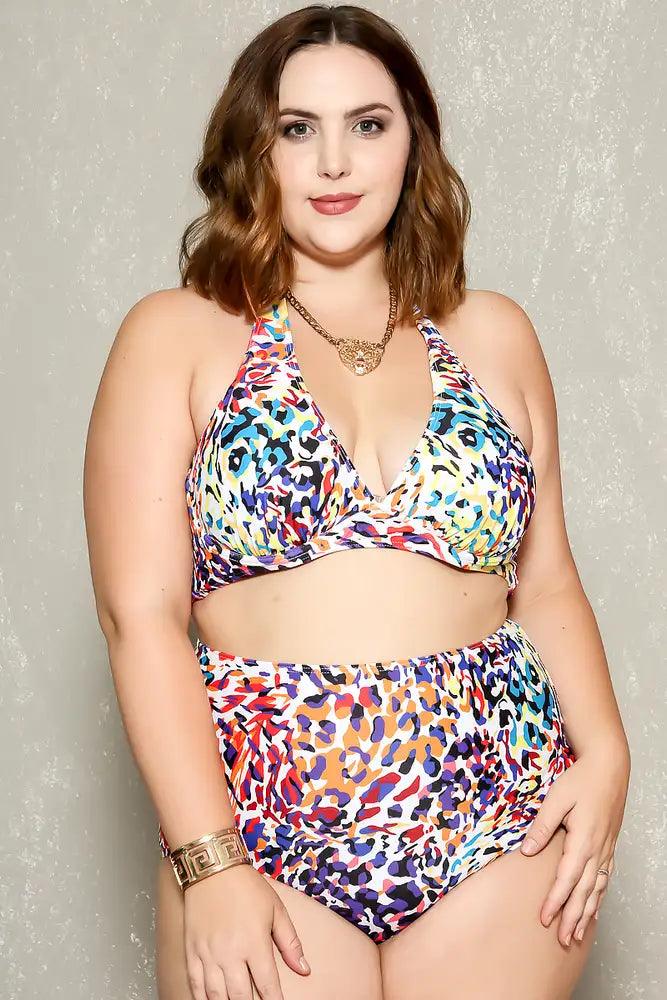 Sexy White Purple Animal Print High Waist Padded 2Pc. Bikini