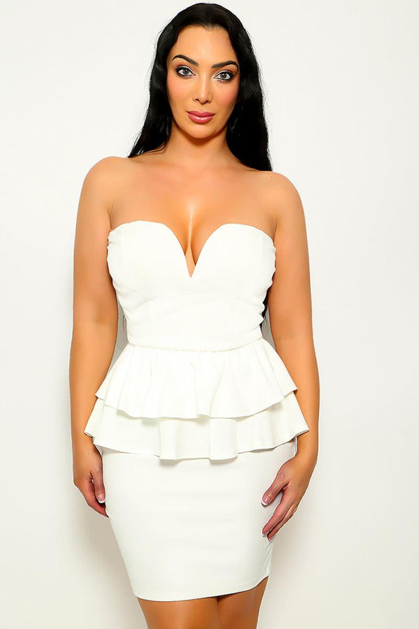 Sexy White Sweetheart Neckline Ruffled Tube Dress