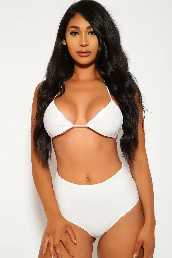Sexy White Triangle High Waisted Two Piece Swimsuit