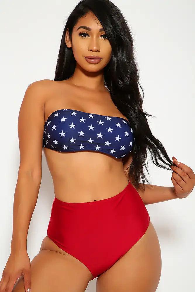 Sexy Wine Stars Bandeau High Waisted Two Piece Swimsuit