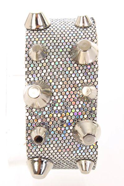 Silver Glitter Studded Cuff Bracelet