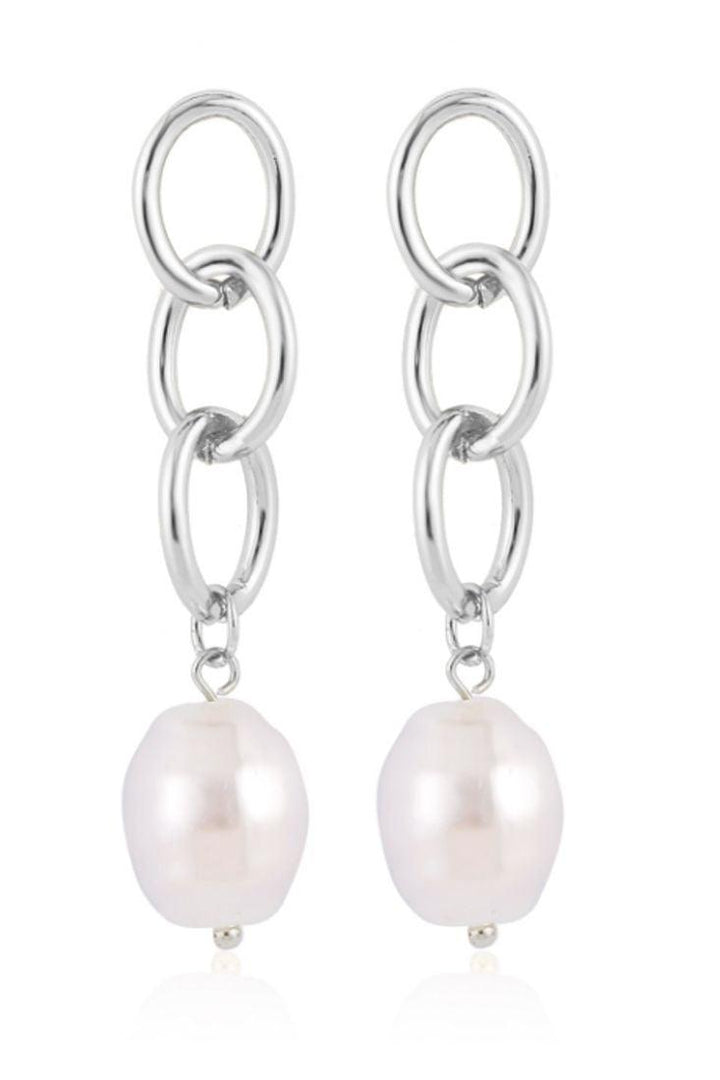 Silver White Faux Pearl Dangling Earrings