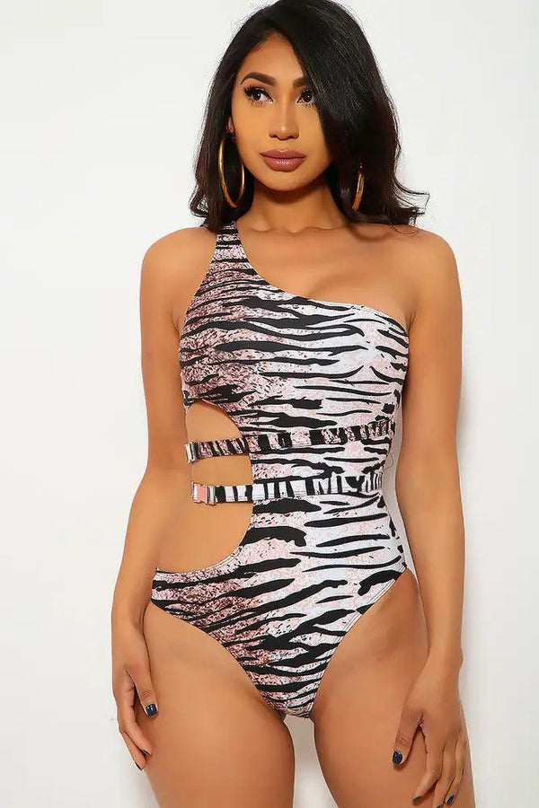 Tiger Print Cut Out One Piece Swimsuit