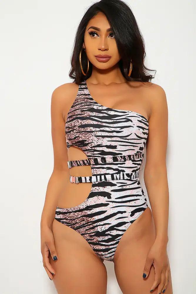 Tiger Print Cut Out One Piece Swimsuit